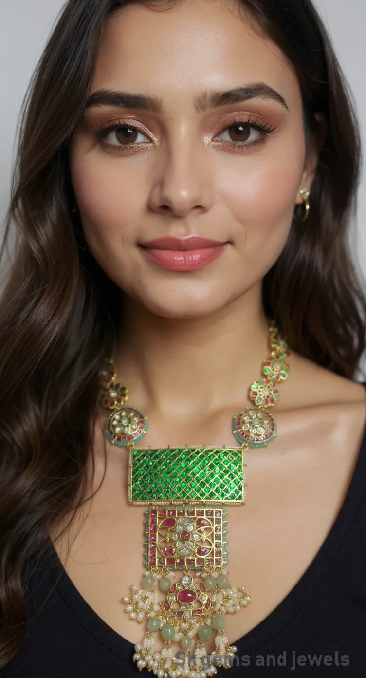Jadau Kundan Stobry Mani Piroe Pendend Set view 2