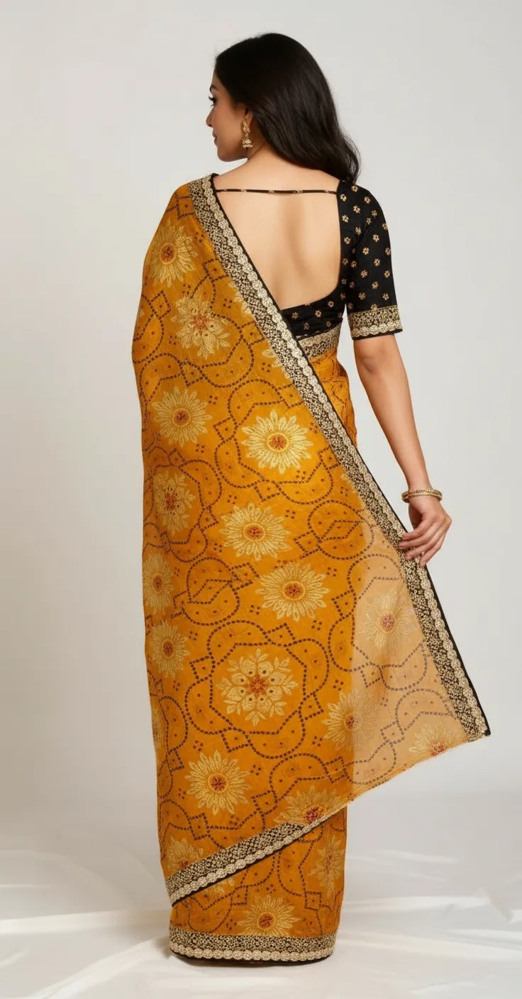 Embroidered Bandhani Saree view 3