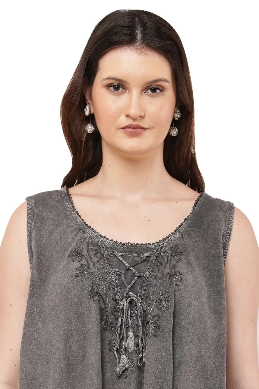 Embroidered Grey Umbrella Dress view 3
