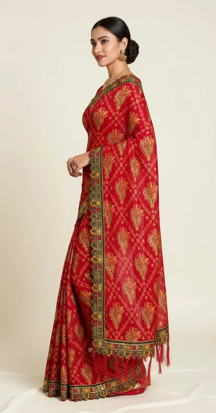 Embroidered Jaipuri Saree. view 2