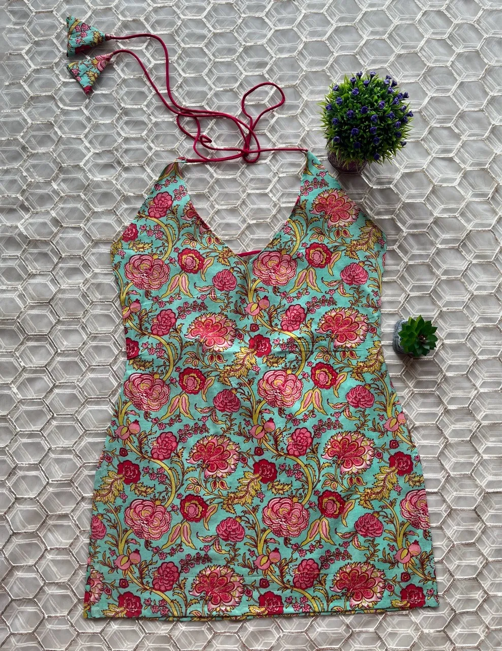 Mint Blue Halter neck Kurti view 3