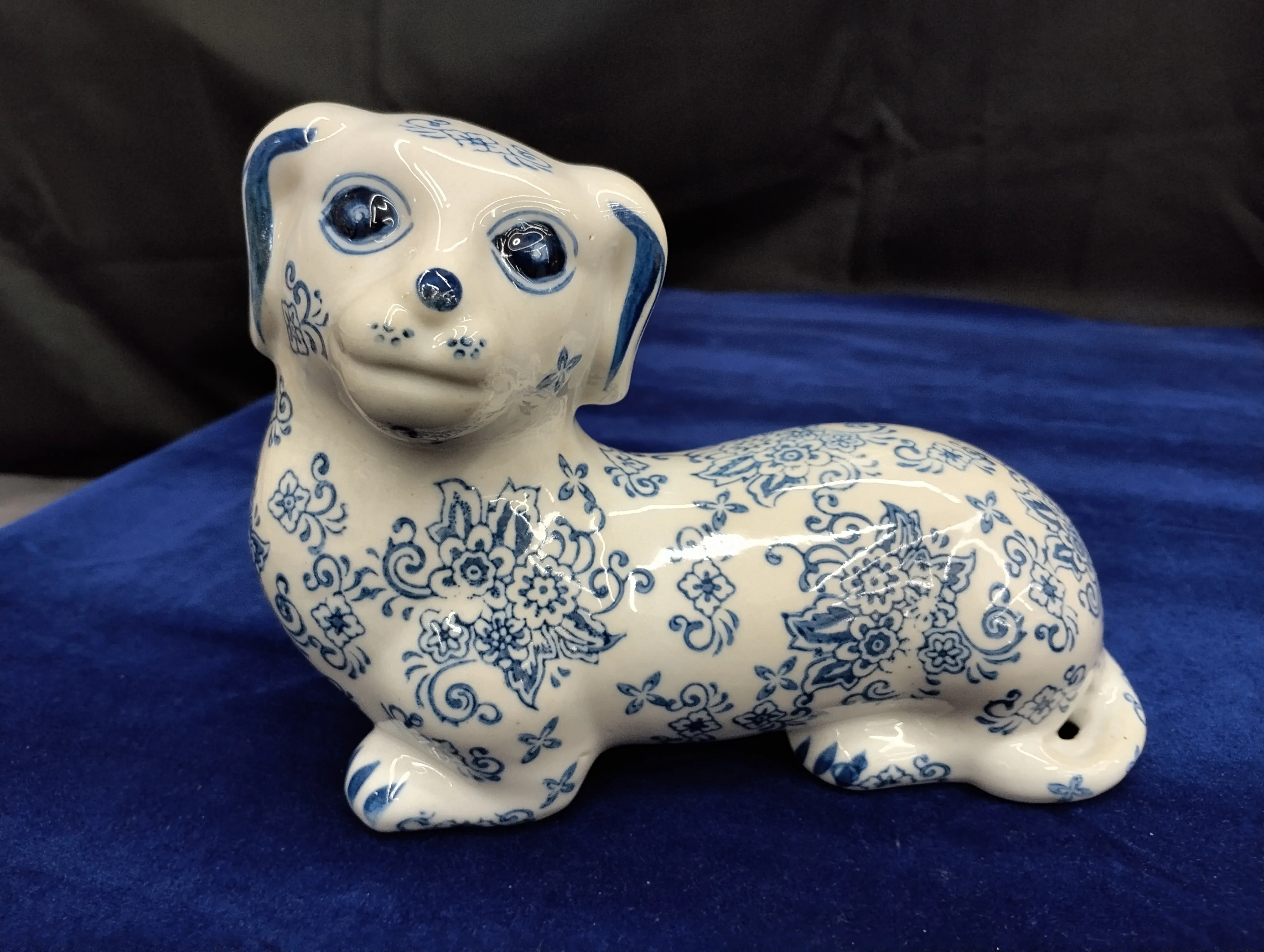 Blue and White Porcelain Dog Figurine view 2