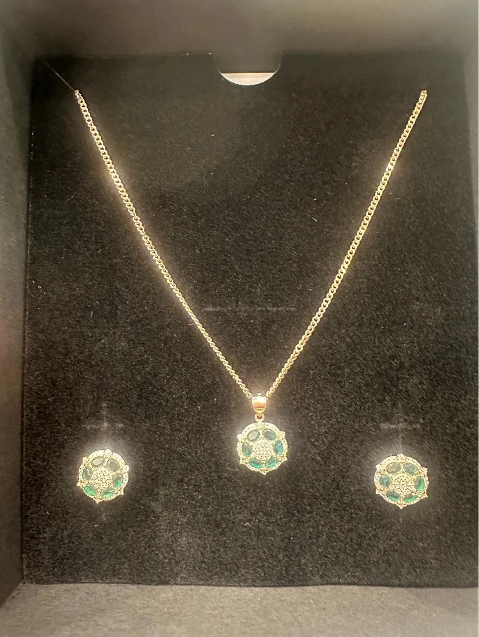 Rose gold Emerald Pendant Earrings Set