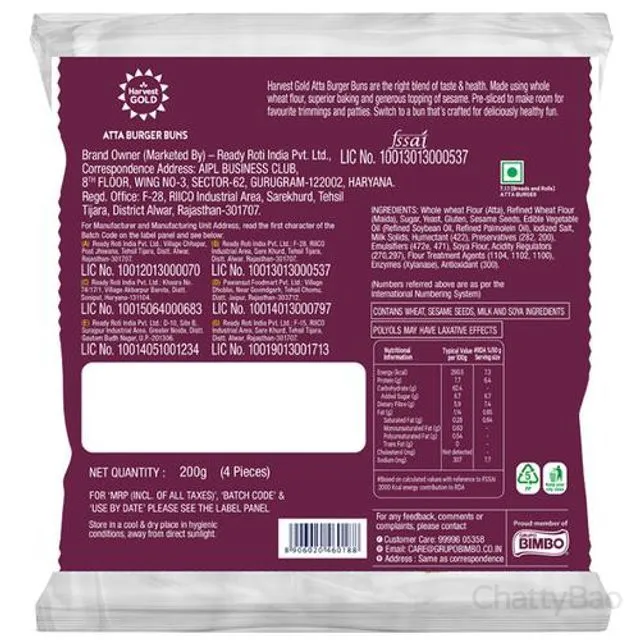 Harvest Gold Buns - Atta Burger 200 g 4 Pieces view 2