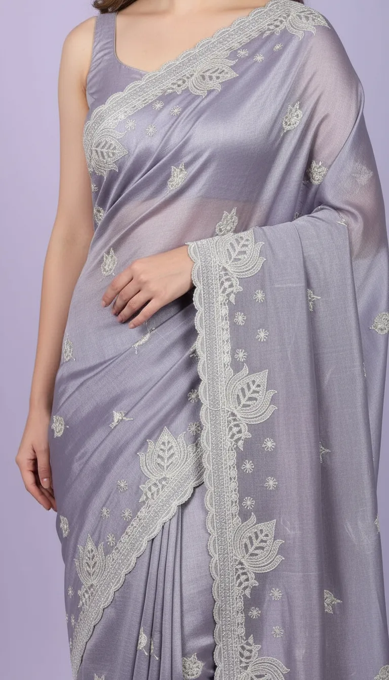 Embroidered Kapil Lavender Saree view 3