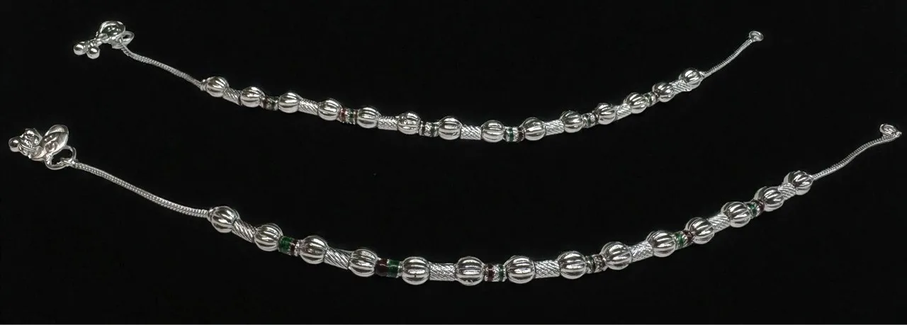 Silver Plated Beaded Anklet With Full Meena G007 view 4