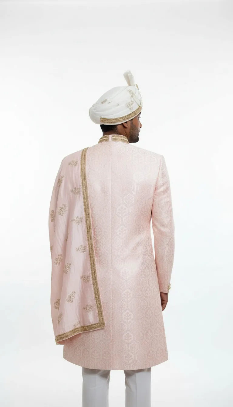 Mens Wedding Light Pink Sherwani view 4