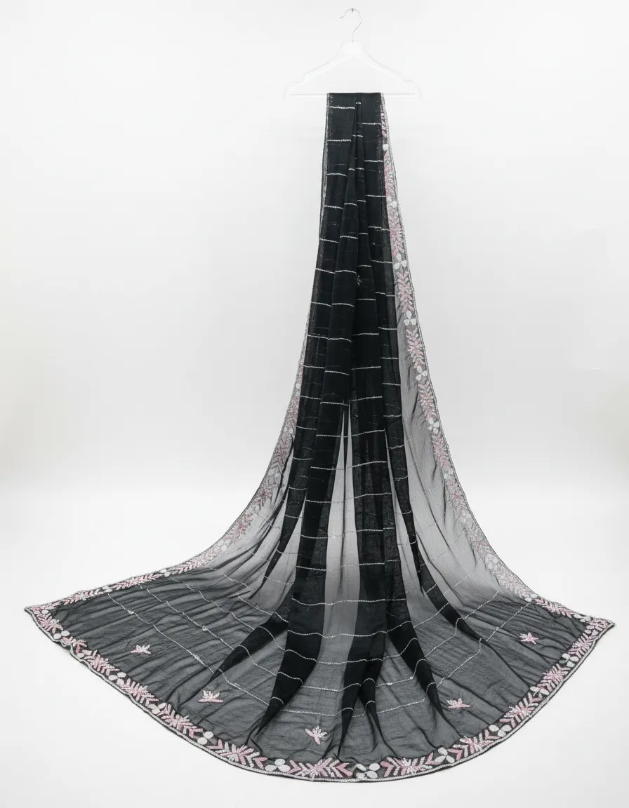 Embroidered Black Saree view 2