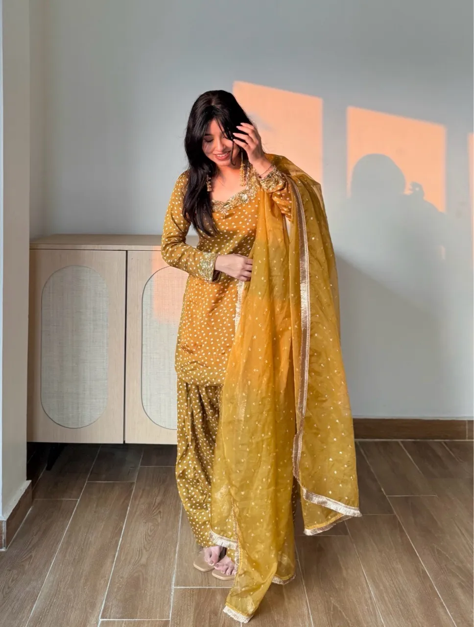 ‘Noor’ Farshi Salvar Set - Mustard view 4