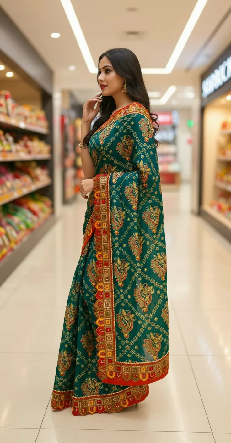Embroidered Jaipuri Saree view 3