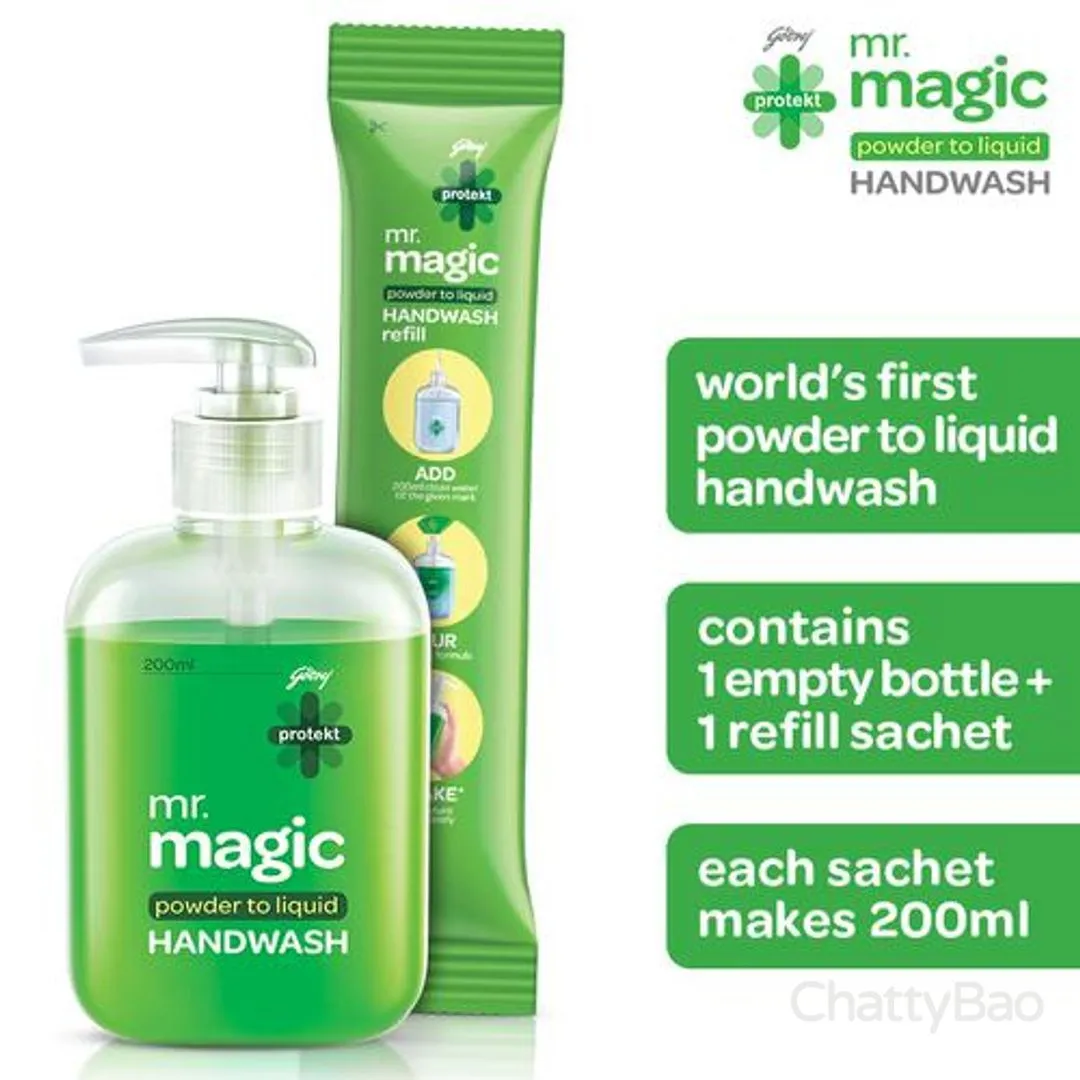 Godrej Protekt Mr. Magic - Powder to Liquid Handwash (Empty Bottle + Refill) 9 g view 2