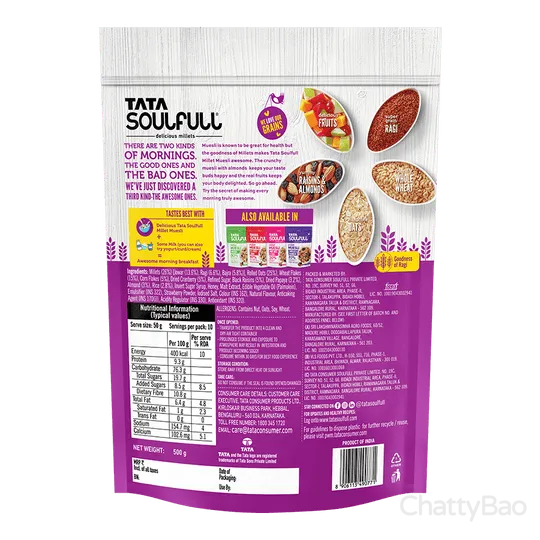 Tata Soulfull Millet Muesli Fruit & Nut Almonds & Real Fruits 400 g view 2