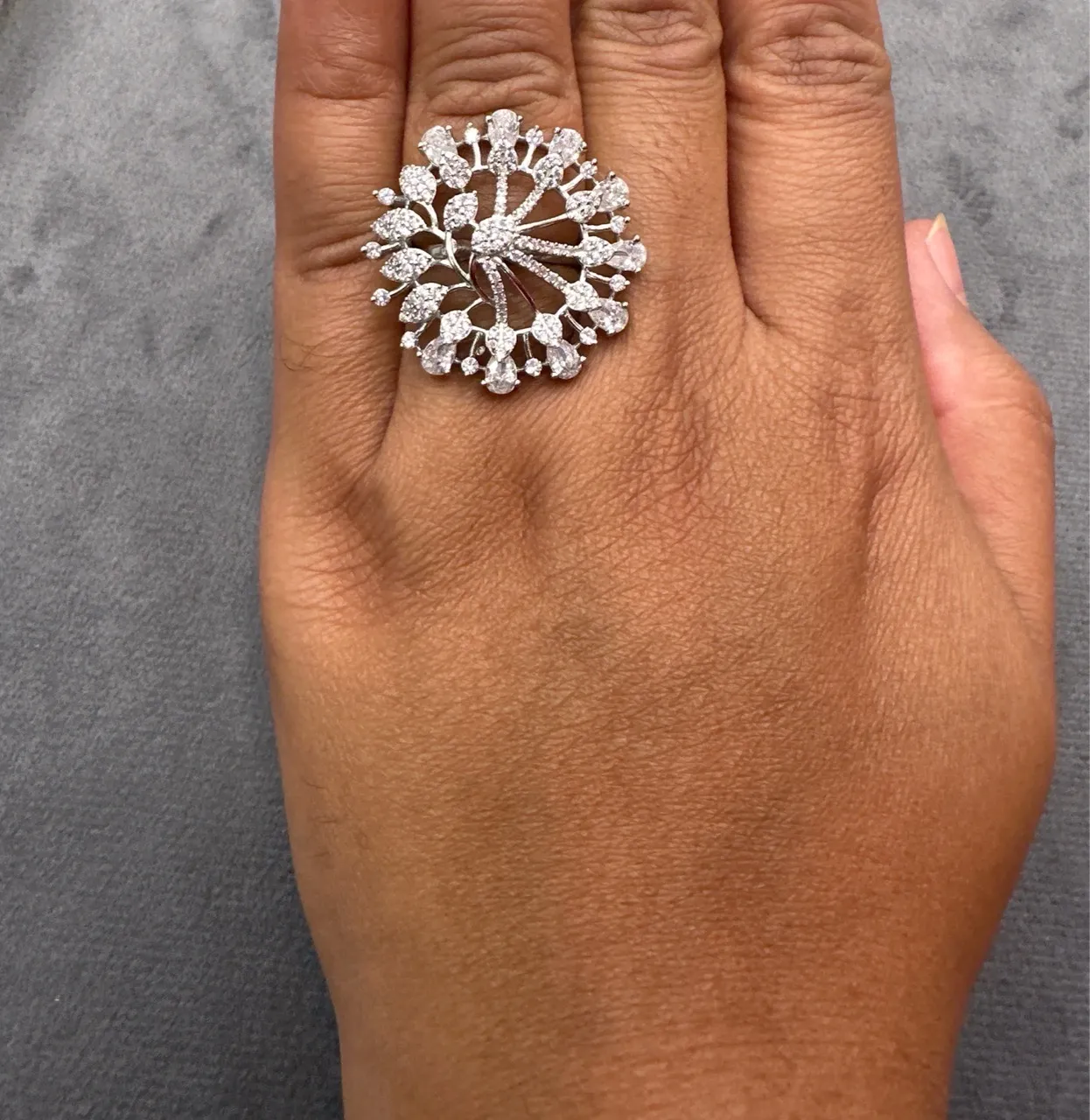 Diamond Floral Adjustable Ring