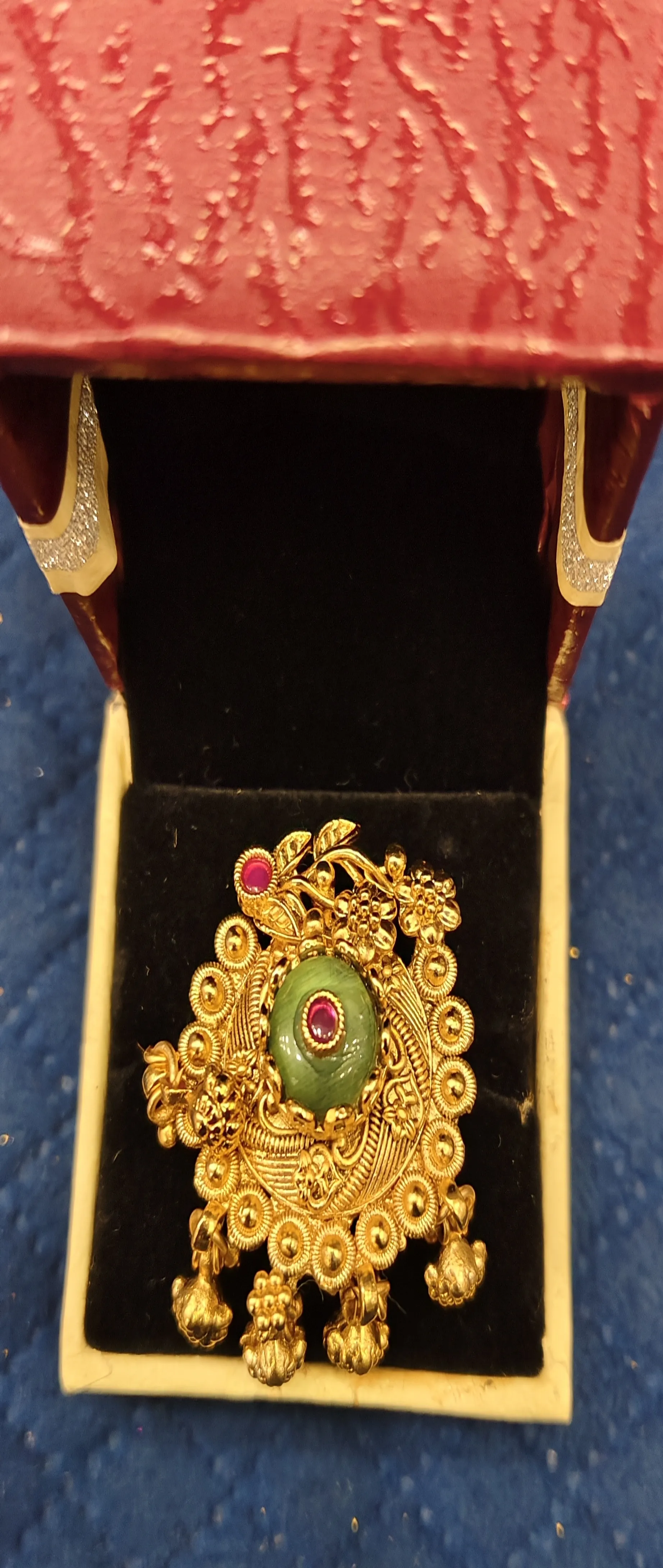 Gold-Plated Traditional Mint Jhumki Amarpali Ring view 2