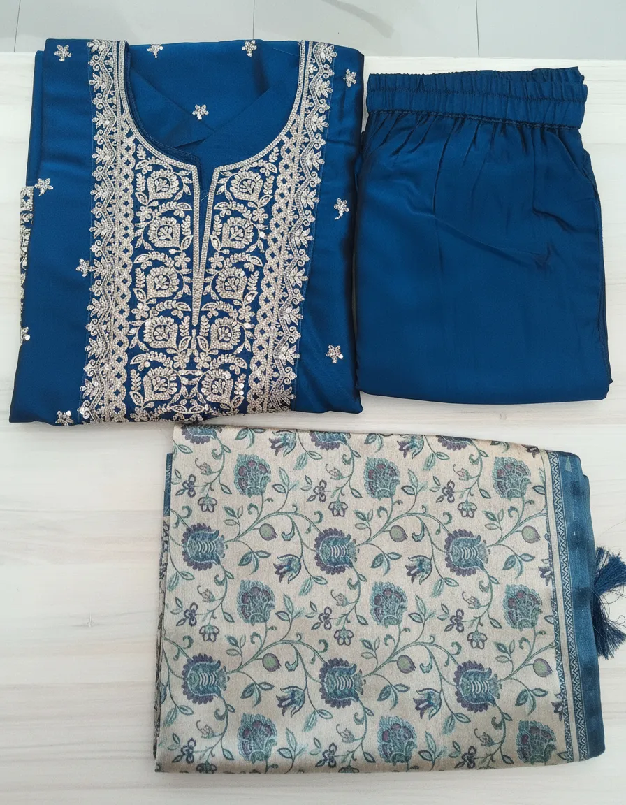 Yozi Blue Embroidered Kurti Set view 2