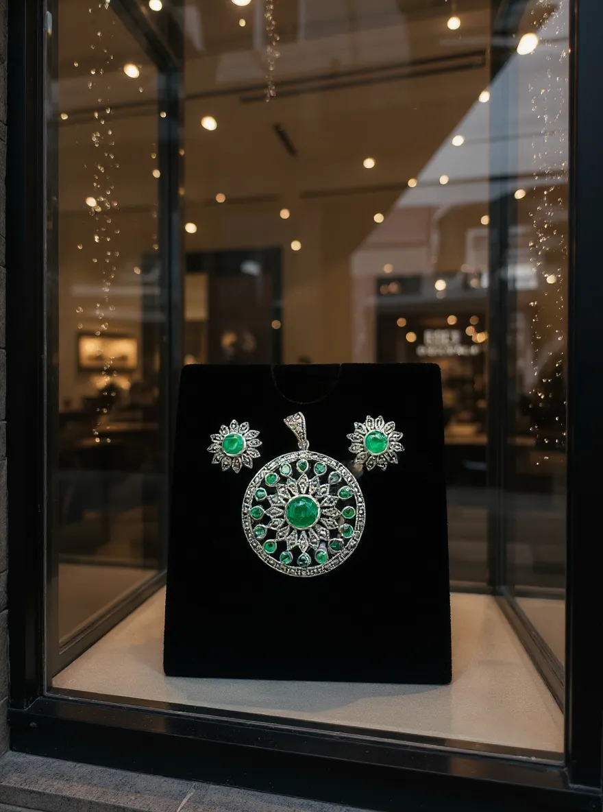 Emerald and Pyrite Pendant Set view 2