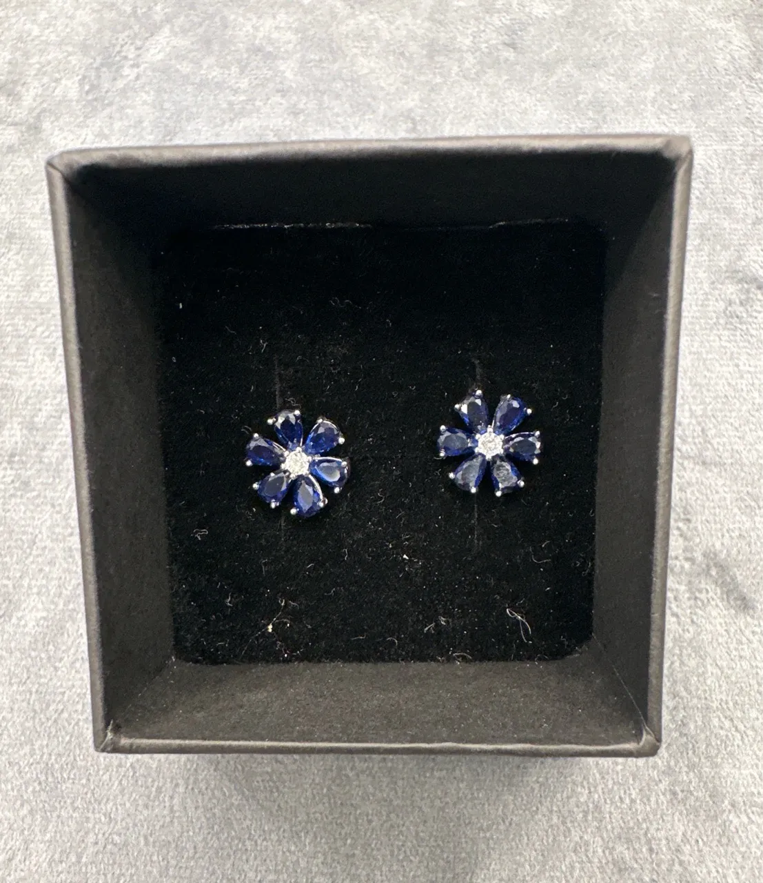 Blue Sapphire Flower Earrings view 2
