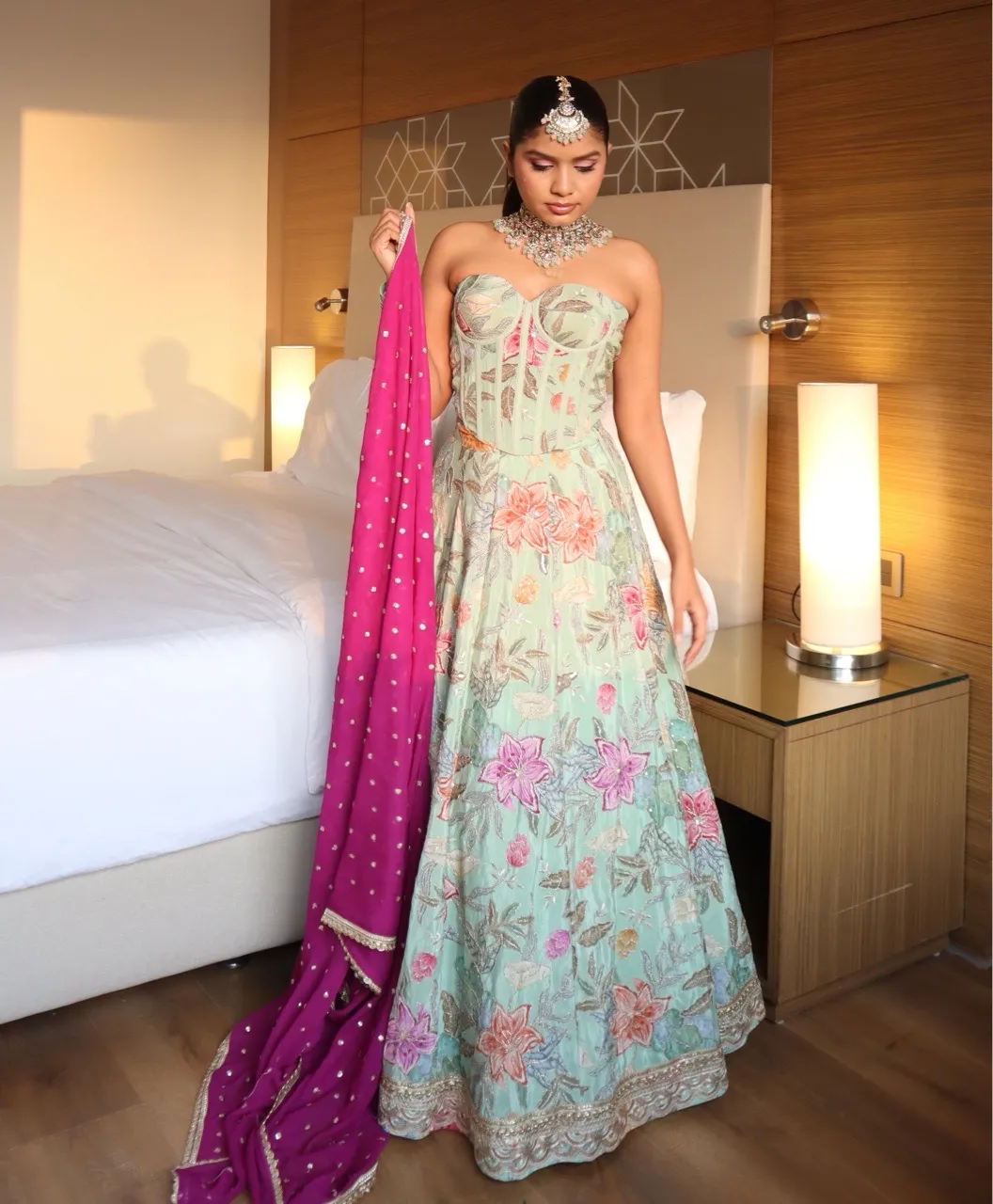 ‘Gulzar’ Corset Lehenga-Mint Green view 2
