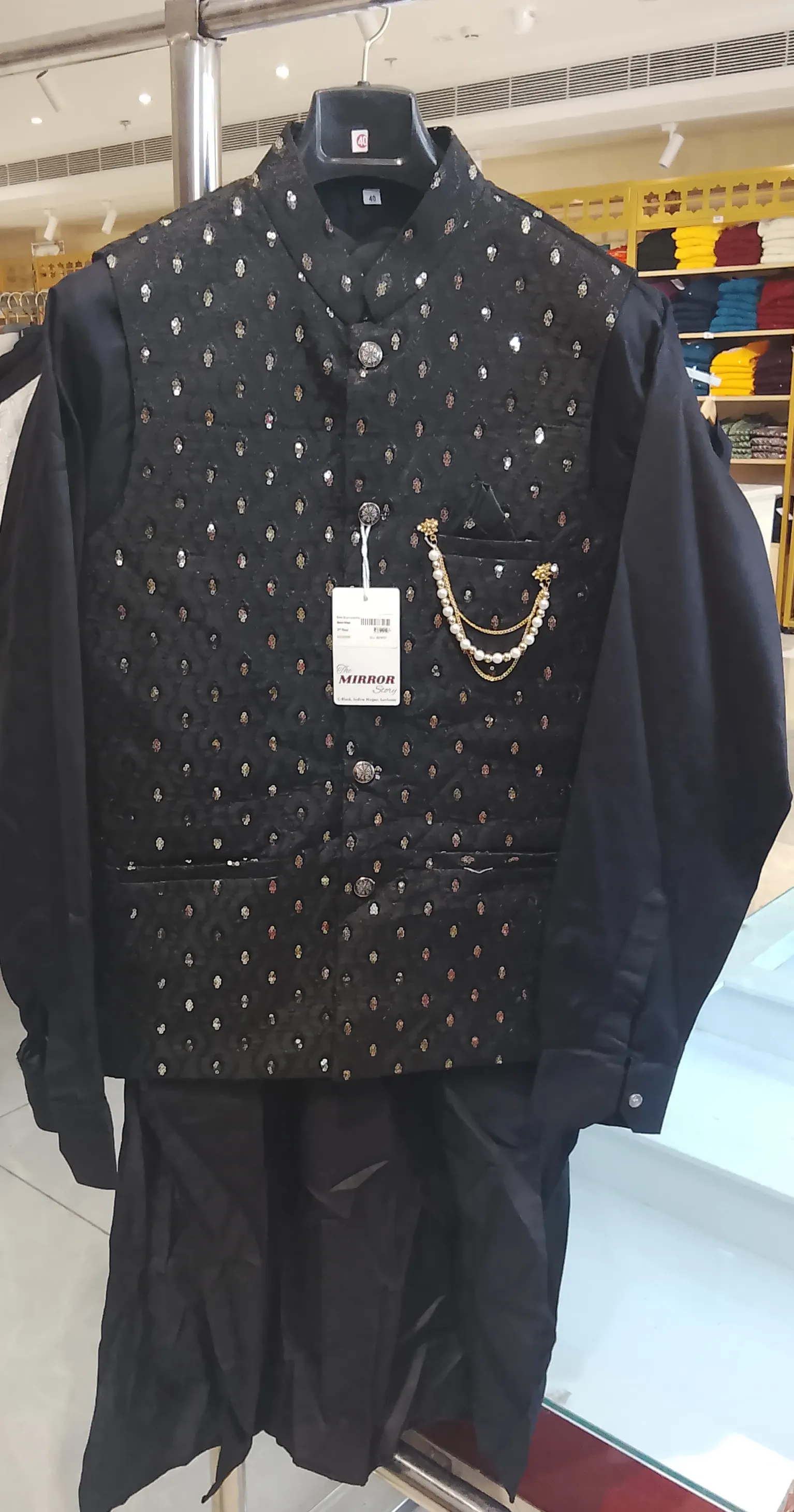 Black Three Piece Set Mens Kurta view 2