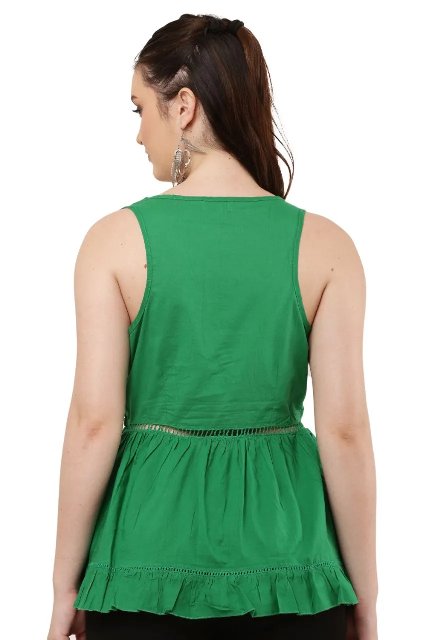 Green Eyelet Peplum Top view 5