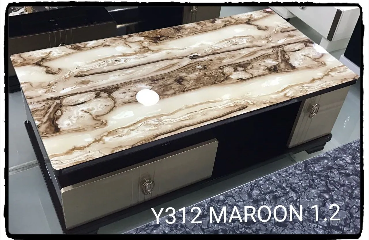 Maroon Centre Table With Marble Glass Top