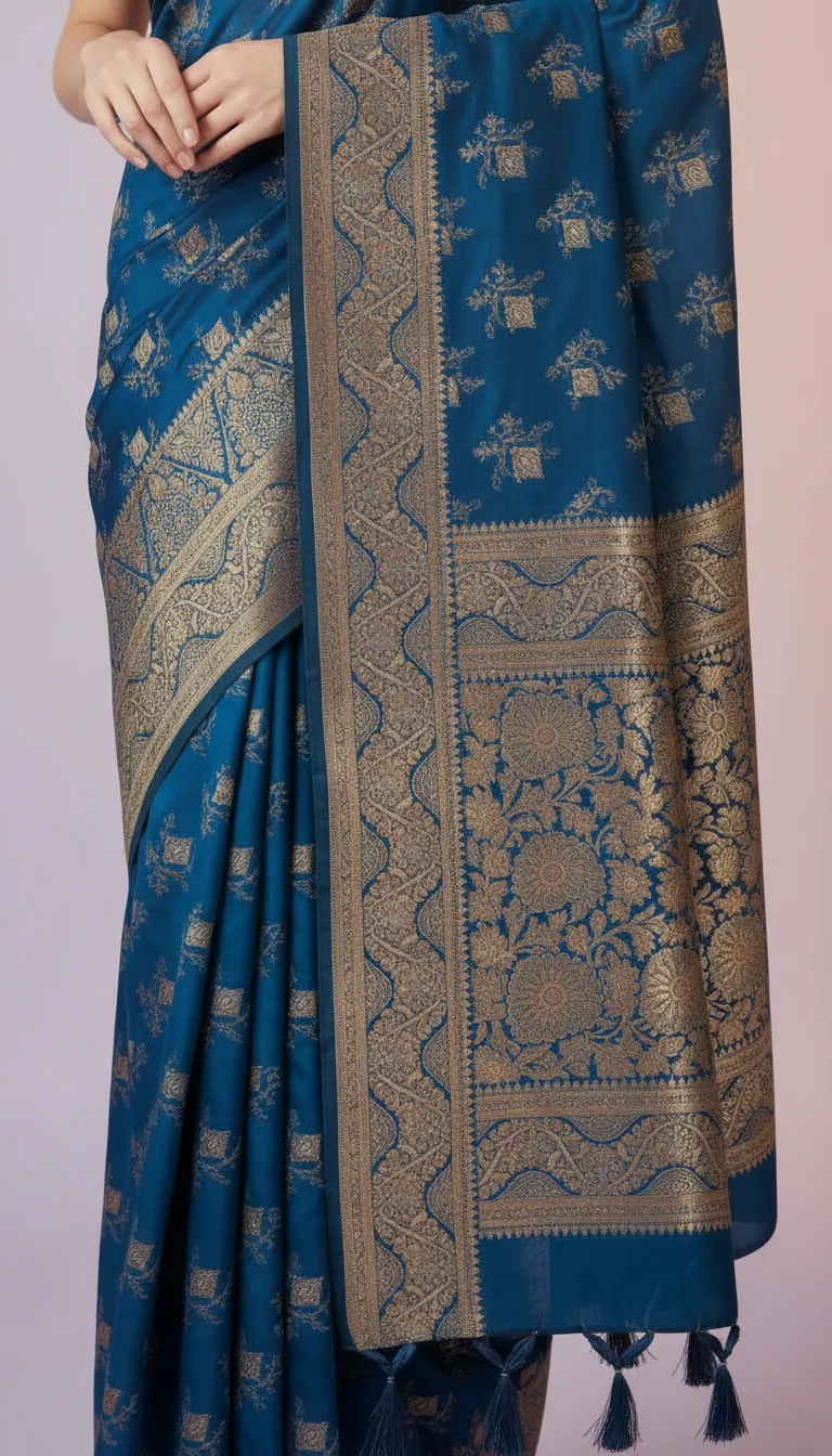 Royal Zari Woven Saree with Rich Golden Border & Tassels view 5
