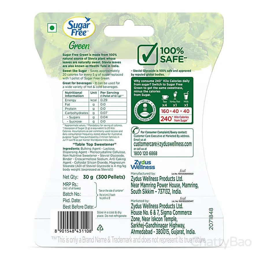 Sugar Free Green Sweetner with Stevia Pellets 300 Pieces view 2