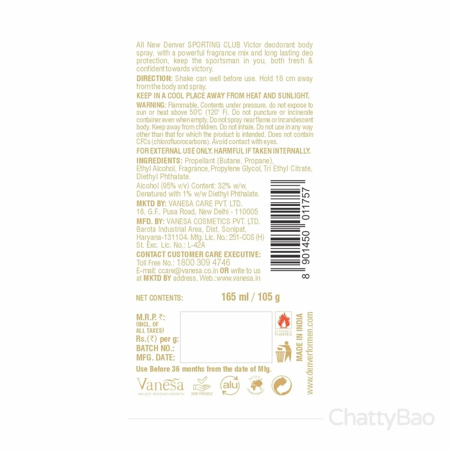 Denver Sporting Club Deodorant - Victor 165 ml view 4