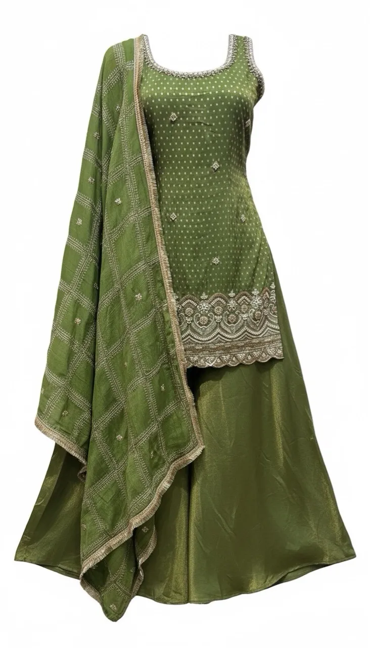 Elegant Green Indo-Western Set view 2