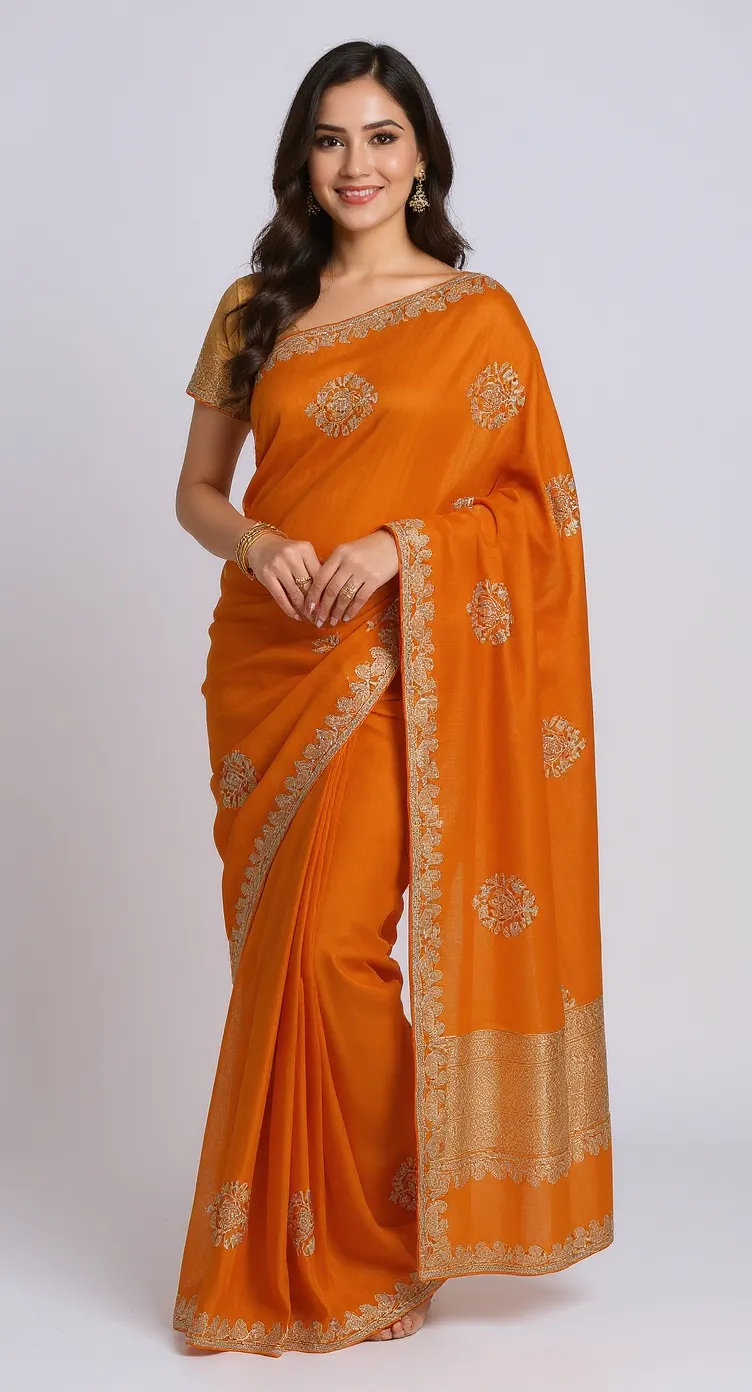 Elegant Embroidered Saree with Golden Border – Available in Multiple Colours view 8