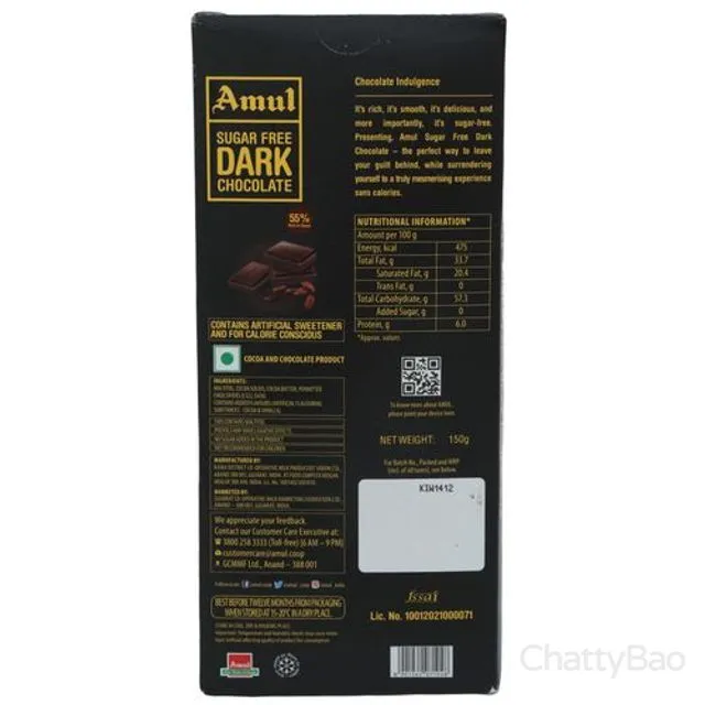 Amul Sugar Free Dark Chocolate 150 g view 2
