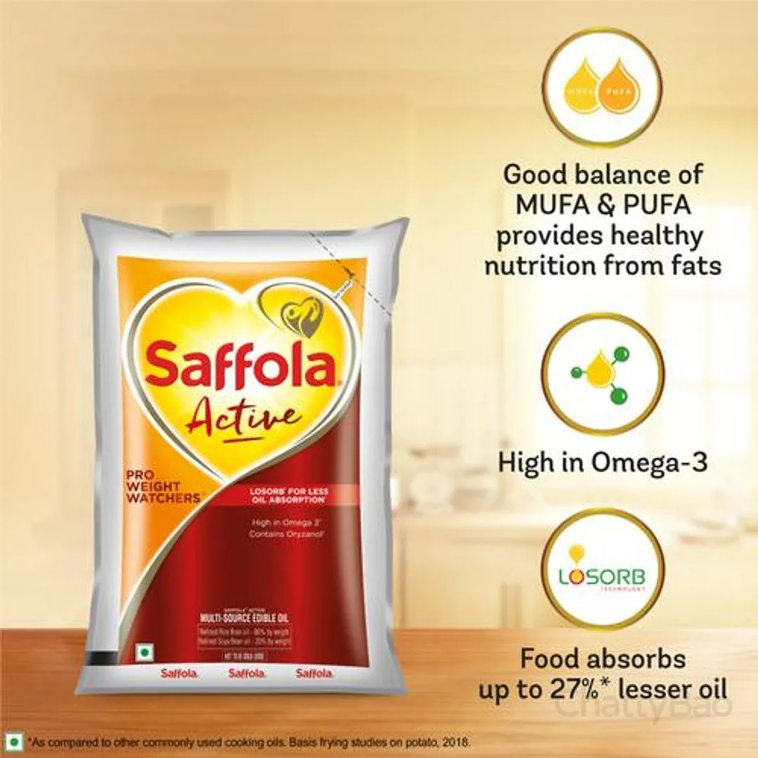 Saffola Active Refined Cooking Oil Pouch 1 L view 3