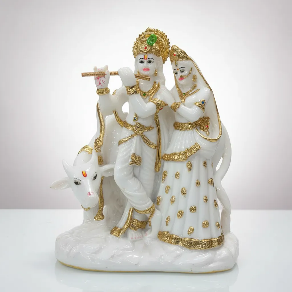 Radha And Krishna With Cow Figurine