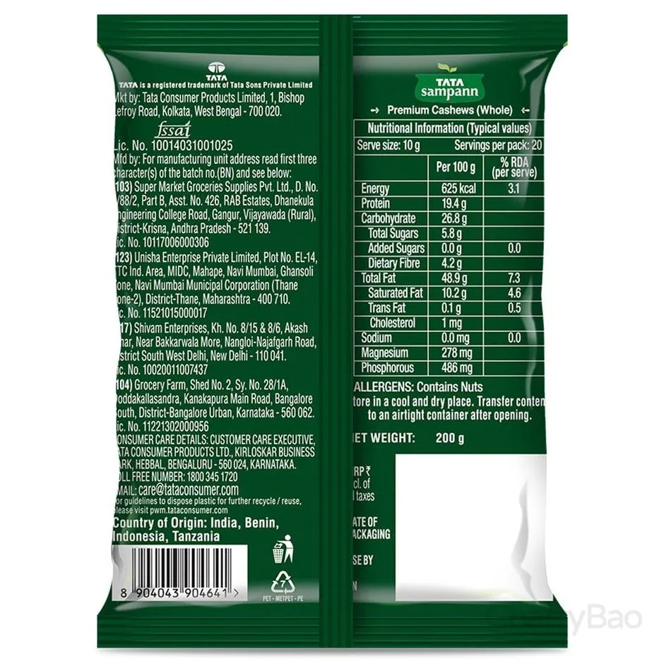 Tata Sampann Premium Cashews (Kaju) 200 g view 2