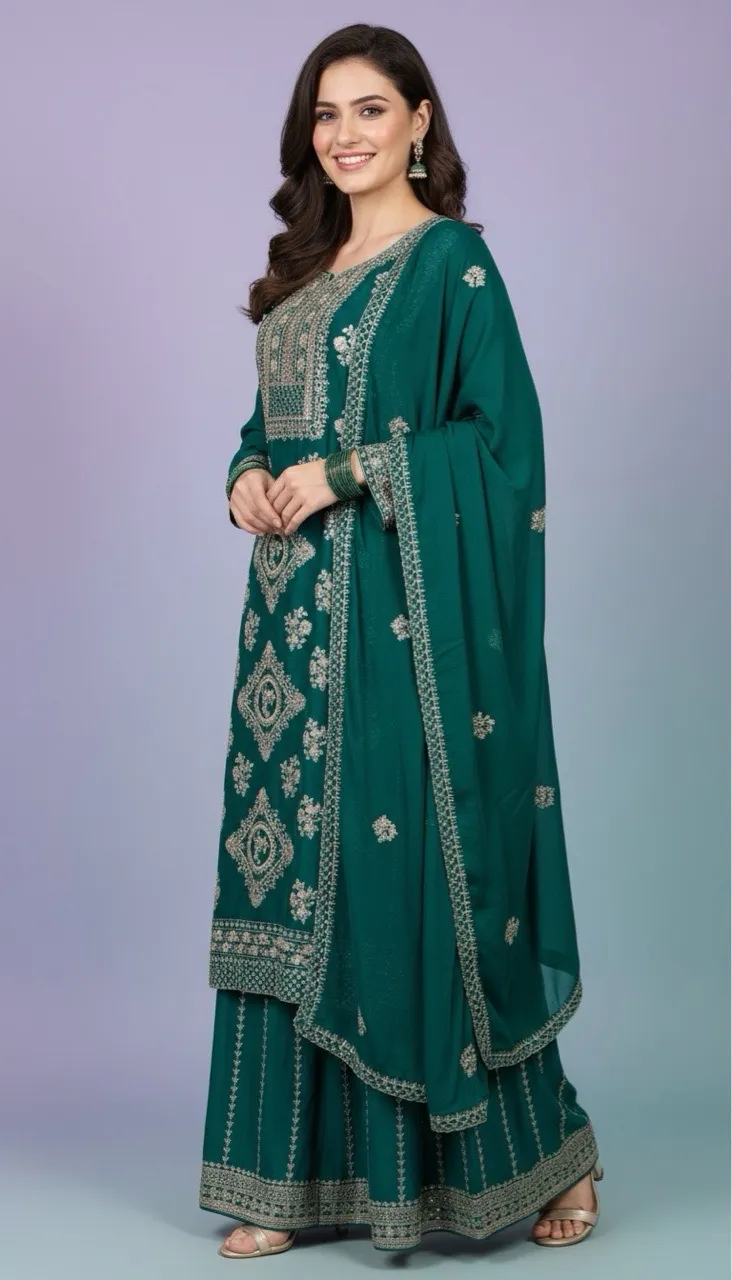 Silk Jari Embroidered Suit view 2