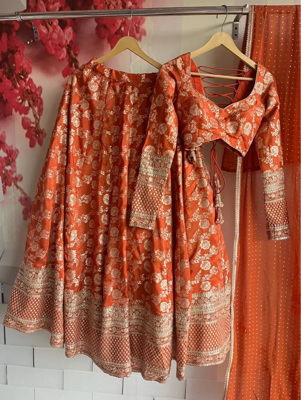 Nazakat Lehenga Set - Rust view 4