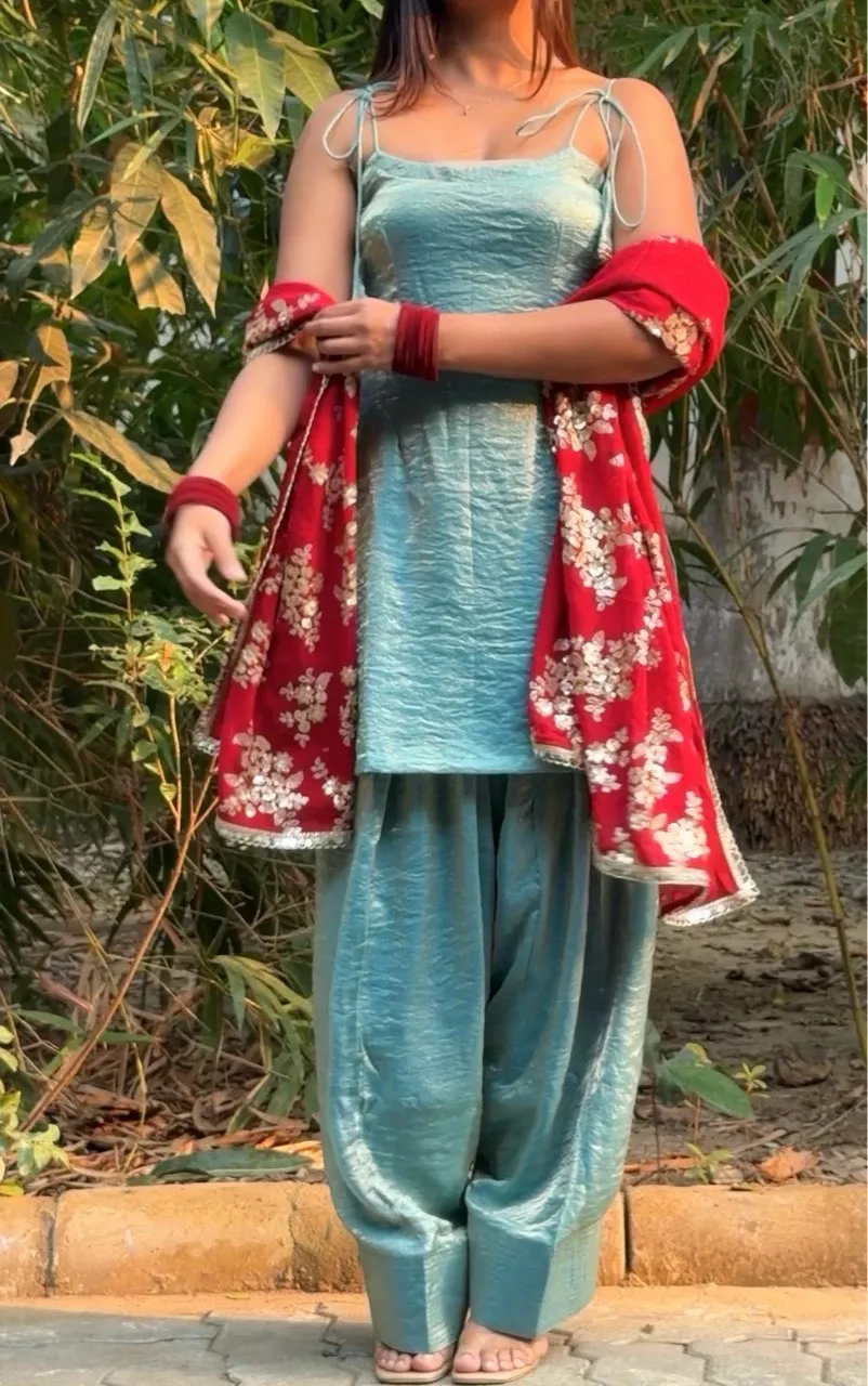 ‘Fasana’ Farshi Salvar Set- Mint Blue