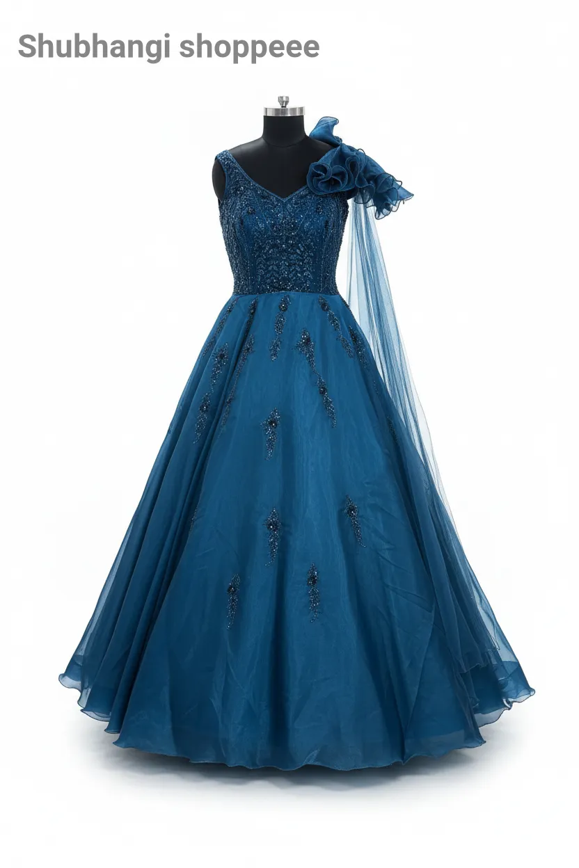 Elegant Teal Evening Gown view 2