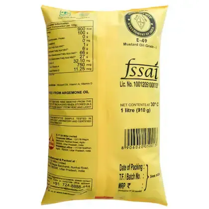 Hathi Marka Kacchi Ghani Mustard Oil Pouch 1 L view 2