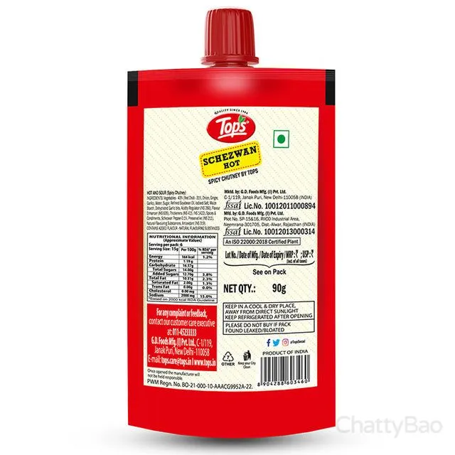 Tops Schezwan Hot (Spicy Chutney) Spout 90 g view 2