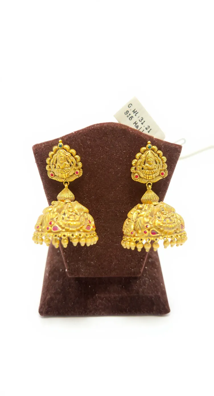 Gold Jhumka Earrings 2 view 2