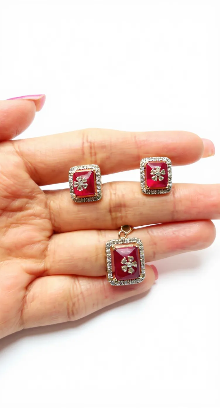 Ruby and Diamond Pendant Set view 2