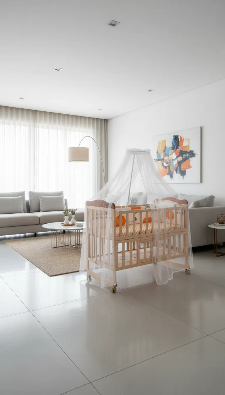 Mee Mee Rocking Wooden Baby Cot with Mosquito Net view 2