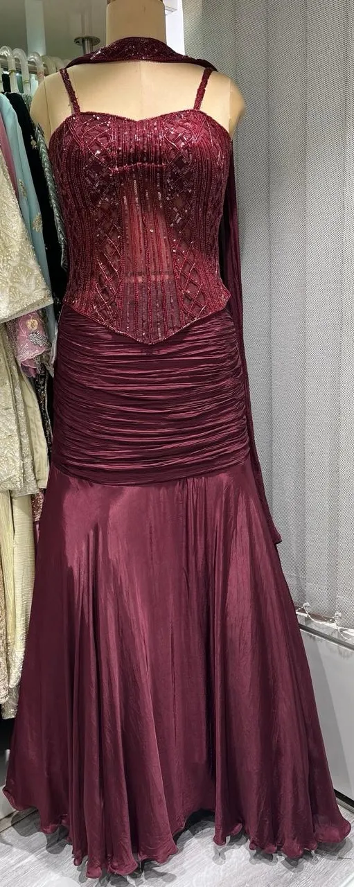 Burgundy Beaded Evening Gown view 2