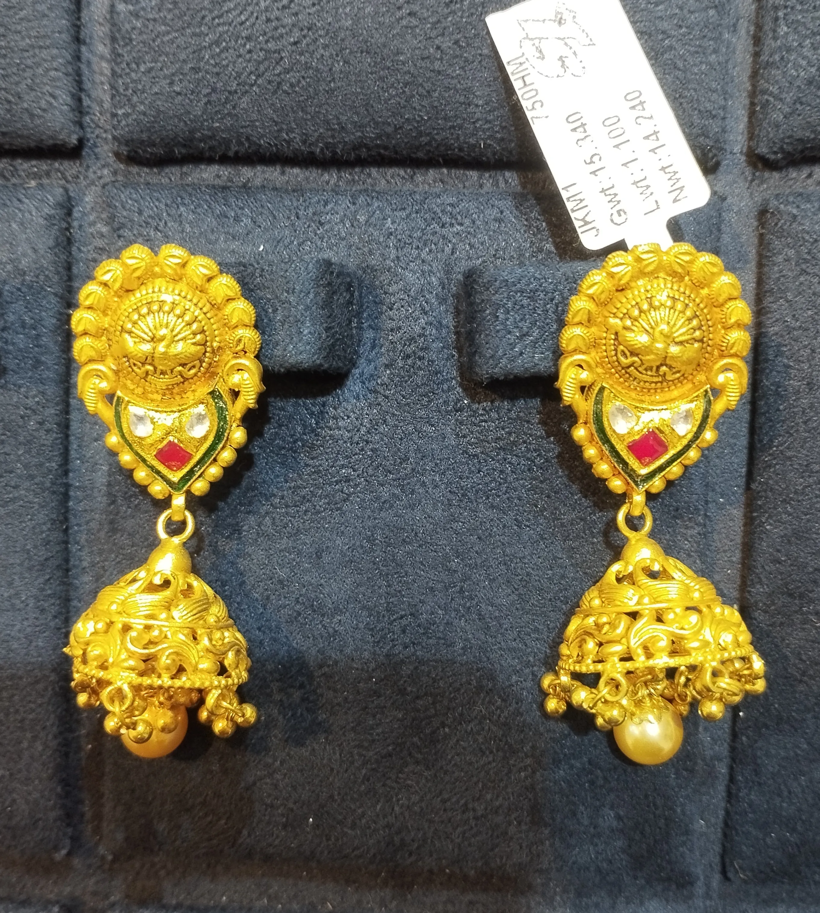 Gold Tempperd Jhumka Earrings view 2