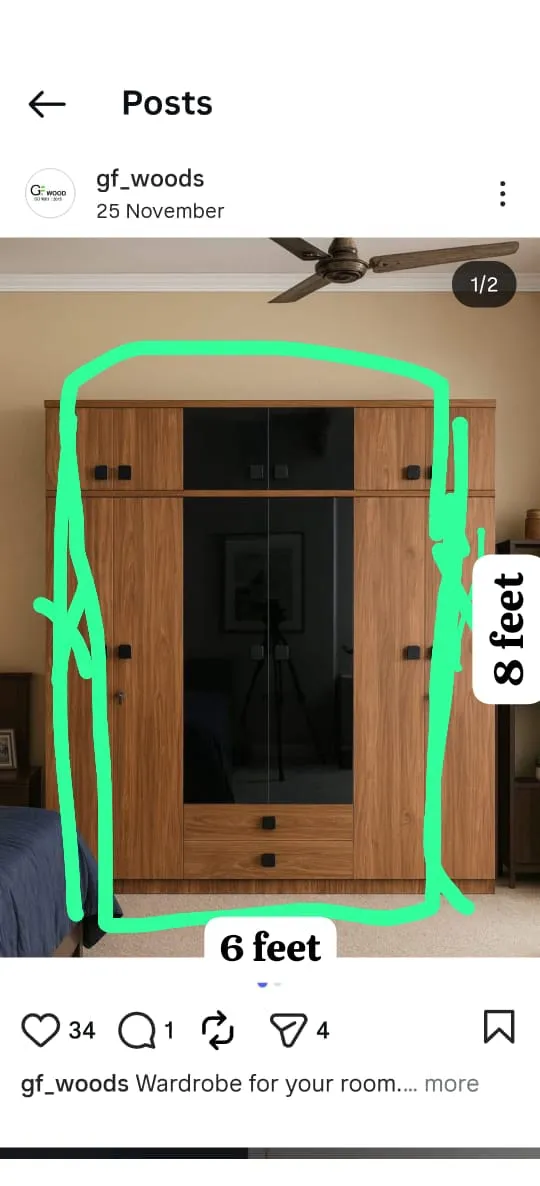 KK Wood Furniture Lucknow Wardrobe Size 8x8 Full Movie High Gloss view 2