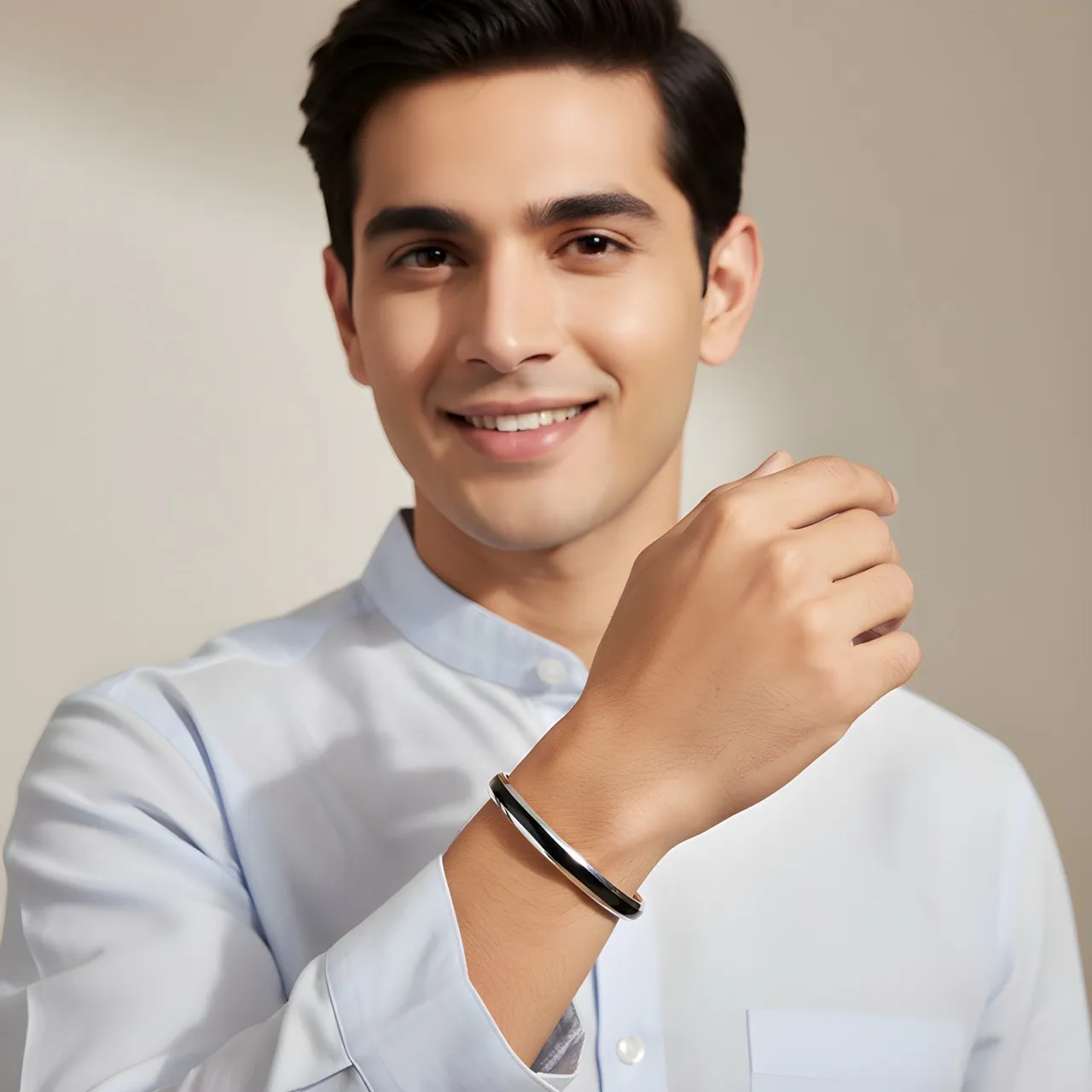 Silver Kada With Elegant Black Line