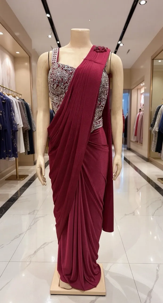 Silk Embellished Draped Saree view 2