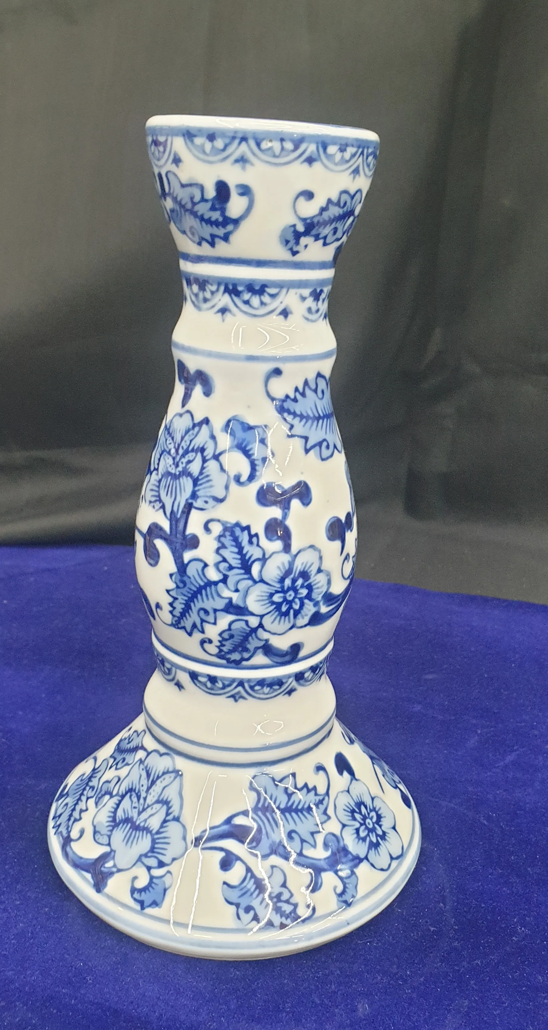 Blue and White Ceramic Candle Holder view 4