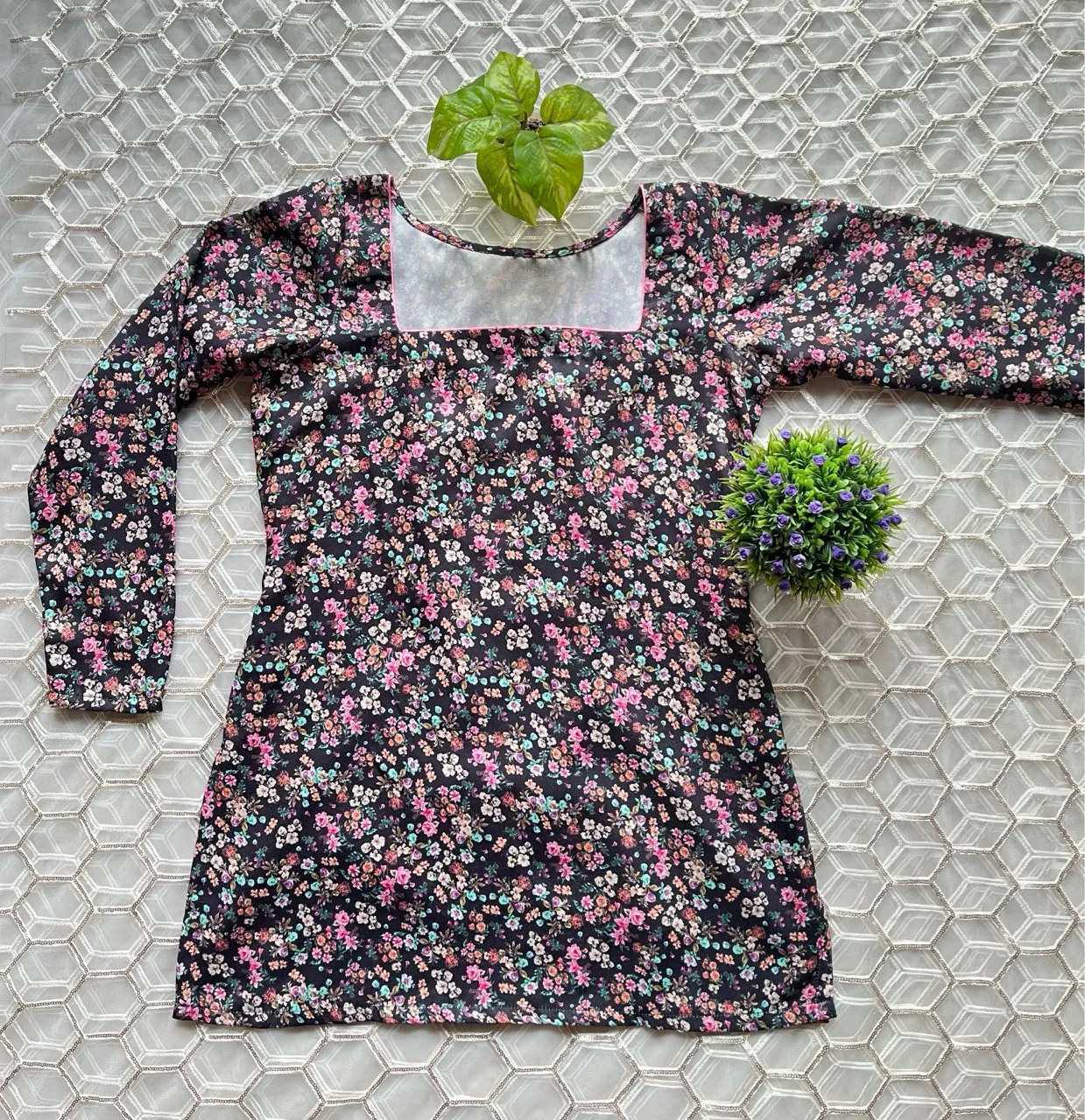 Black Floral Woolen Kurti view 4